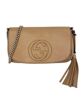 Gucci Soho Medium Flap Chain Leather Crossbody Bag Camelia Rose